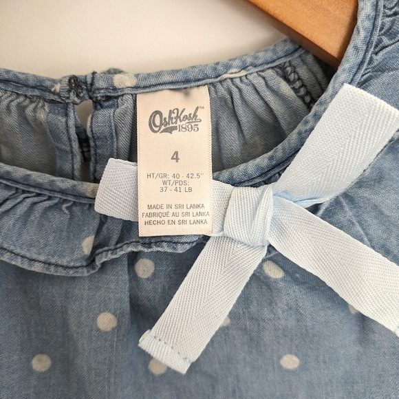 OshKosh Chambray Blue Denim Short Sleeve Polka Dot Blouse Size 4T - Picture 4 of 5